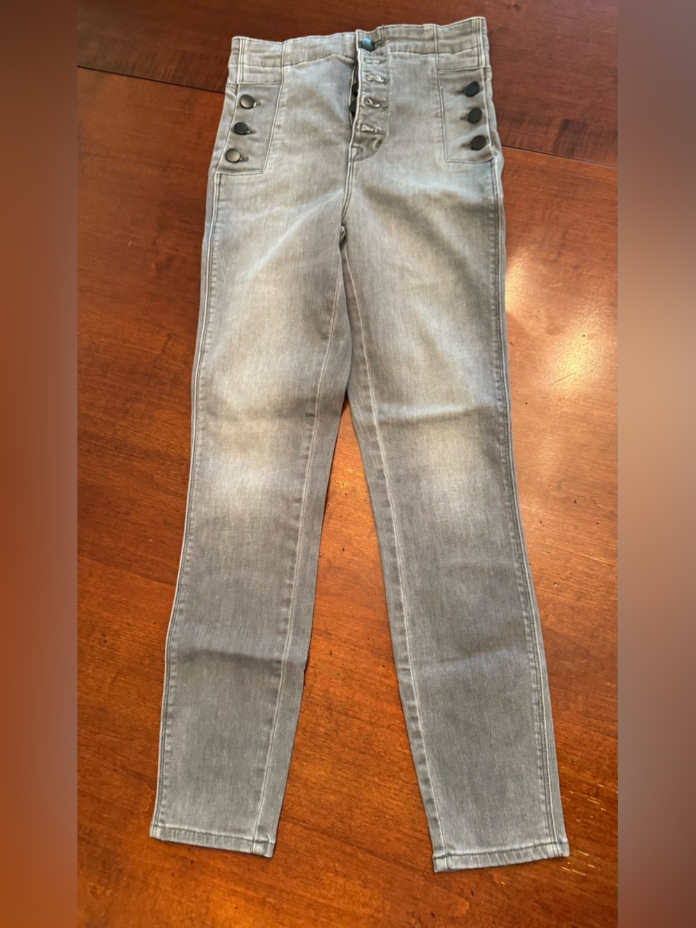 J Brand Natasha High-Rise Gray Slim Jeans with Button Side Detail